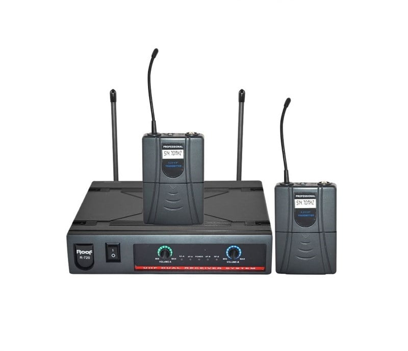 Roof R-720 UHF Band 2 Kanal Çift Yaka Kablosuz Mikrofon Seti