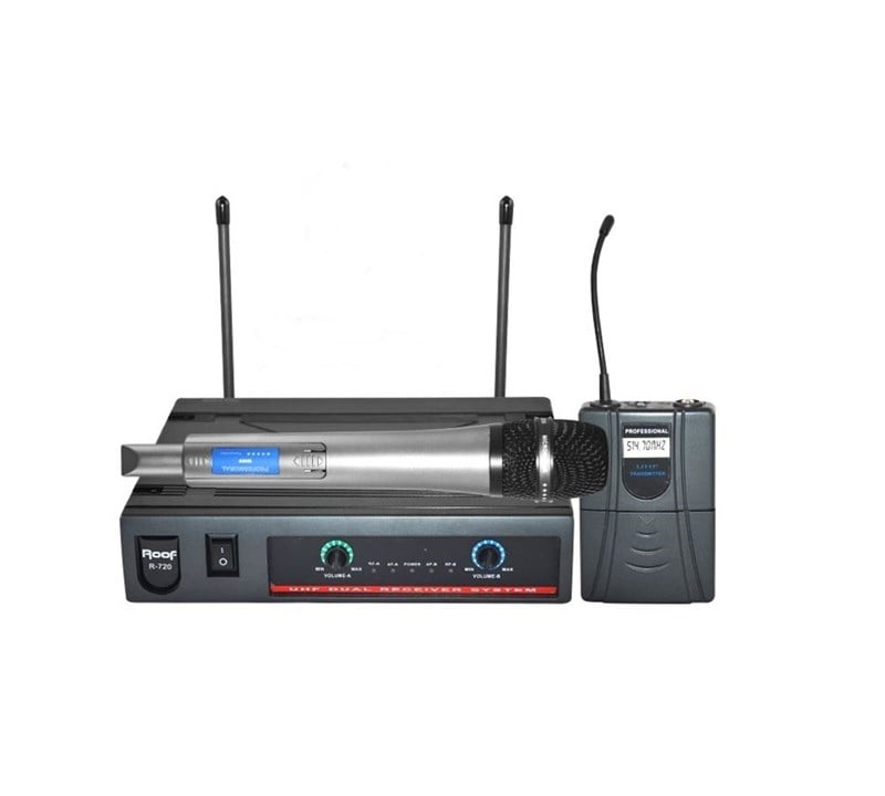 Roof R-720 UHF Bant 2 Kanal El + Yaka Kablosuz Mikrofon Seti