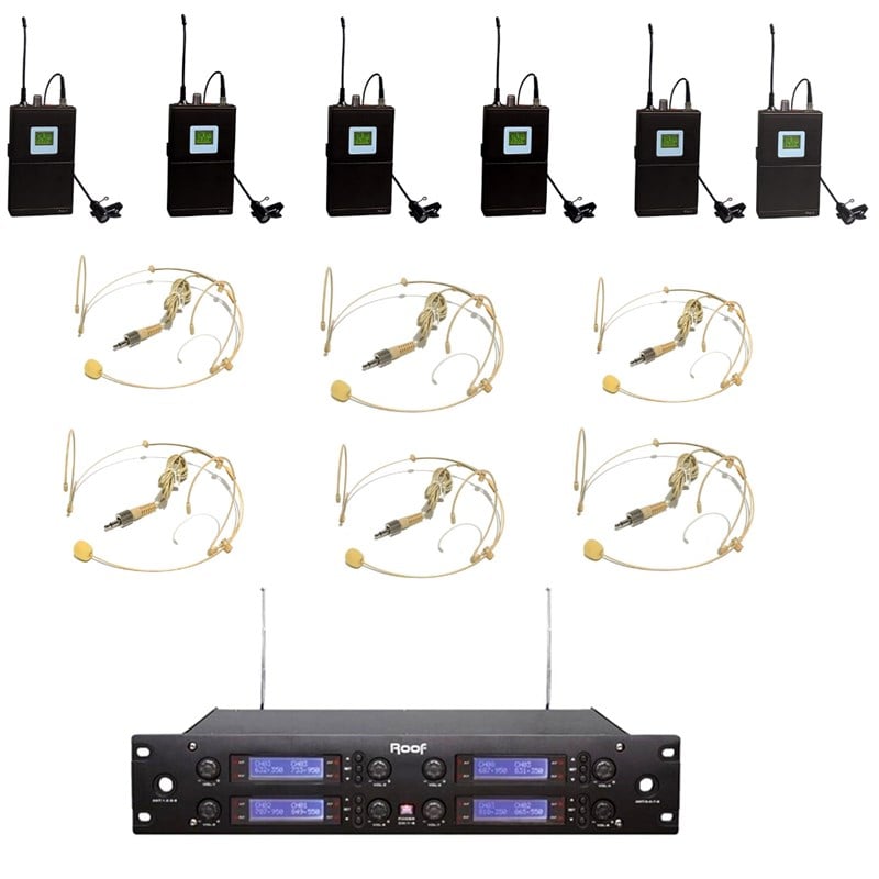 Roof R8000 + R6 + H11 Kablosuz Headset 6'lı Kafa Mikrofon Seti