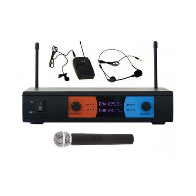Spekon Vocal 12 UHF Yaka + EL + Headset Tipi Kablosuz Mikrofon Seti