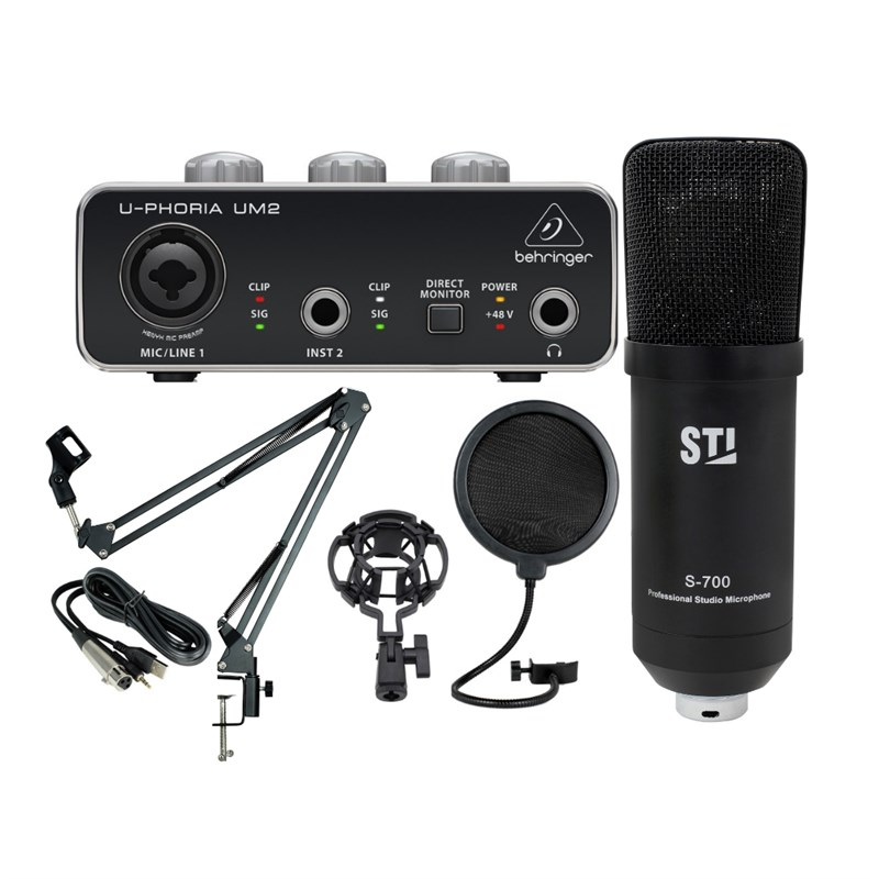 STİ S700 Mikrofon + Behringer Um2 Ses Kartı + Mikrofon Stand Kayıt Seti 