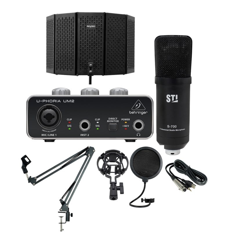 STİ S700 Studyo Mikrofon + Behringer Um2 Ses Kartı + Yalıtım Paneli + Stand Stüdyo Kayıt Seti