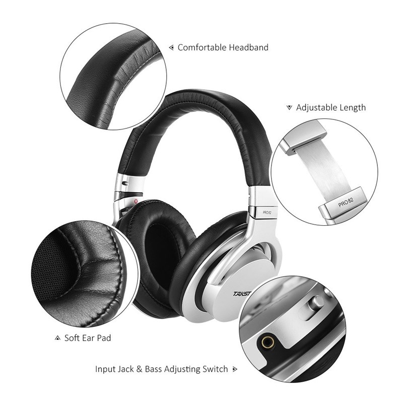 Takstar PRO82 Profesyonel Studio-Monitör-DJ Kulaklığı Gümüş