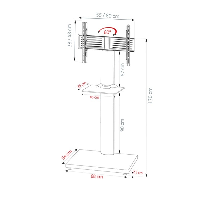 Ultimate GL-B-2000-5538 6cm Cam Raflı 170cm Ahşap Taban TV Standı 