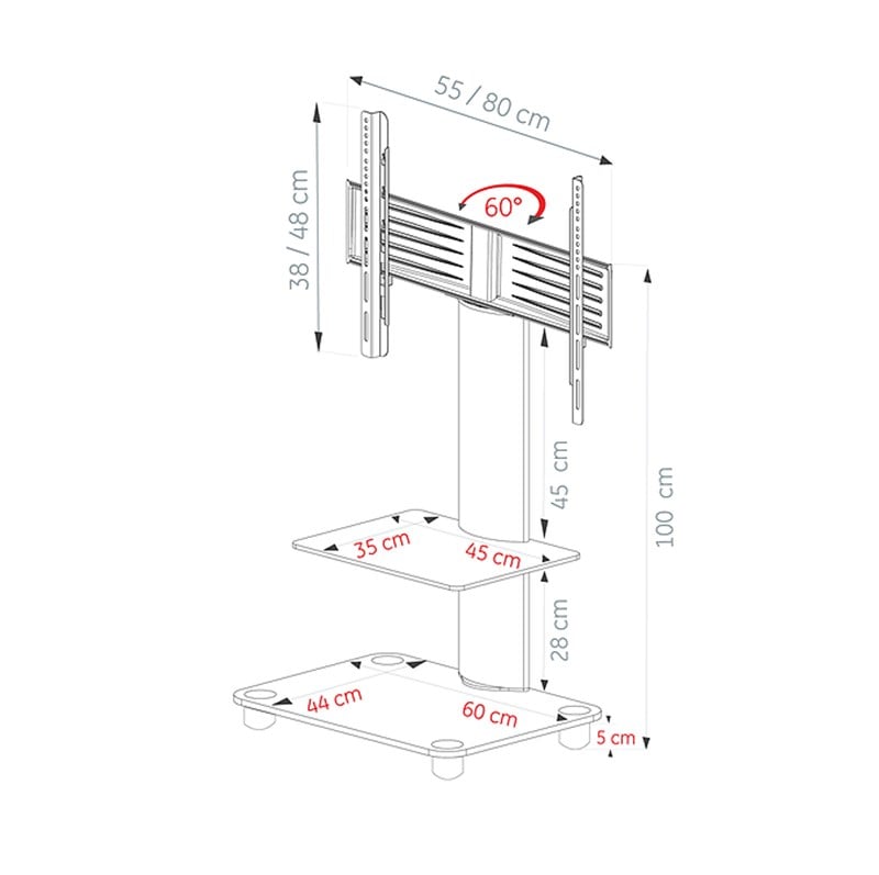 Ultimate SQ-B-60-B-8048 43''-65'' 100 cm Cam Taban TV Standı 