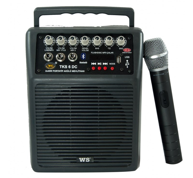 West Sound TKS 6 DC 6 inç 2x40W El Mikrofonlu Portatif Şarjlı Anfi