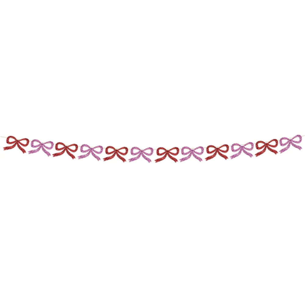 Meri Meri - Red & Pink Glitter Bow Garland - Kırmızı & Pembe Parıltılı Kurdele Asılan Süs Gizden Gelenler