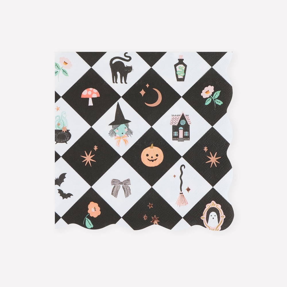 Meri MeriMeri Meri - Halloween - Patchwork Desenli Cadılar Bayramı Büyük Peçete - L - 16 Adet303432