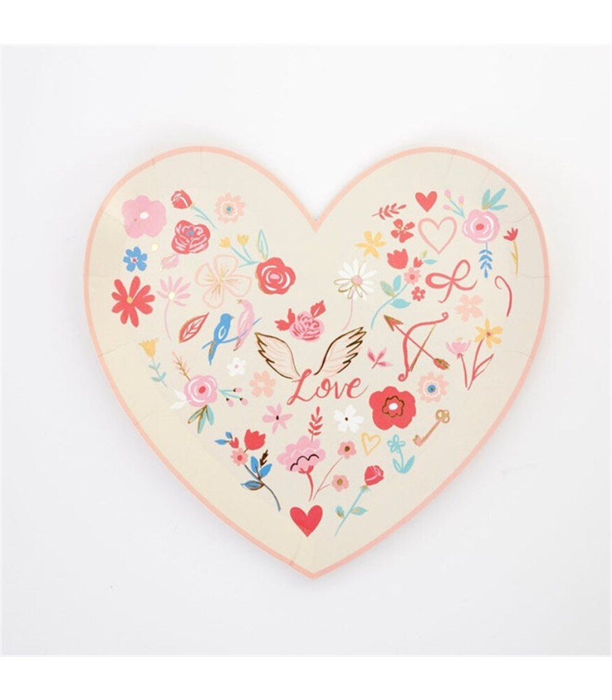 Meri MeriMeri Meri - Valentine's Heart Die Cut Plates - Desenli Kalp Tabak - 8'li218035