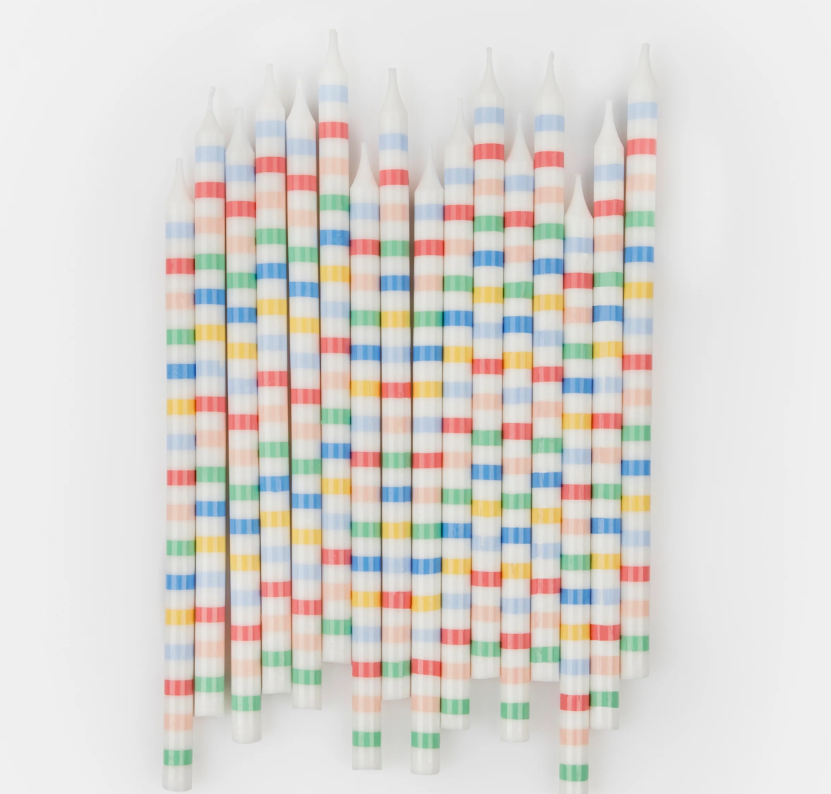 Meri Meri - Multi Stripe Candles - Multi Renkli Çizgili Mumlar (x16) Mumlar