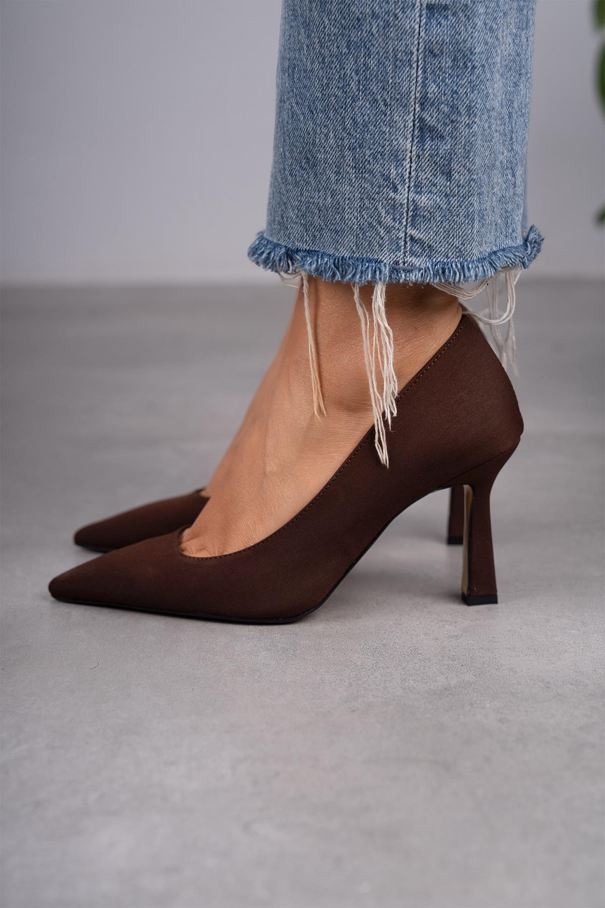 ANETT KAHVE MAT SATEN  STİLETTO KAHVE