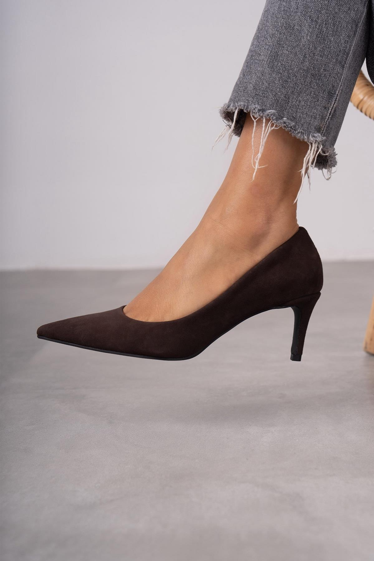 ANNA KOYU KAHVE SÜET HAKİKİ STİLETTO KAHVE