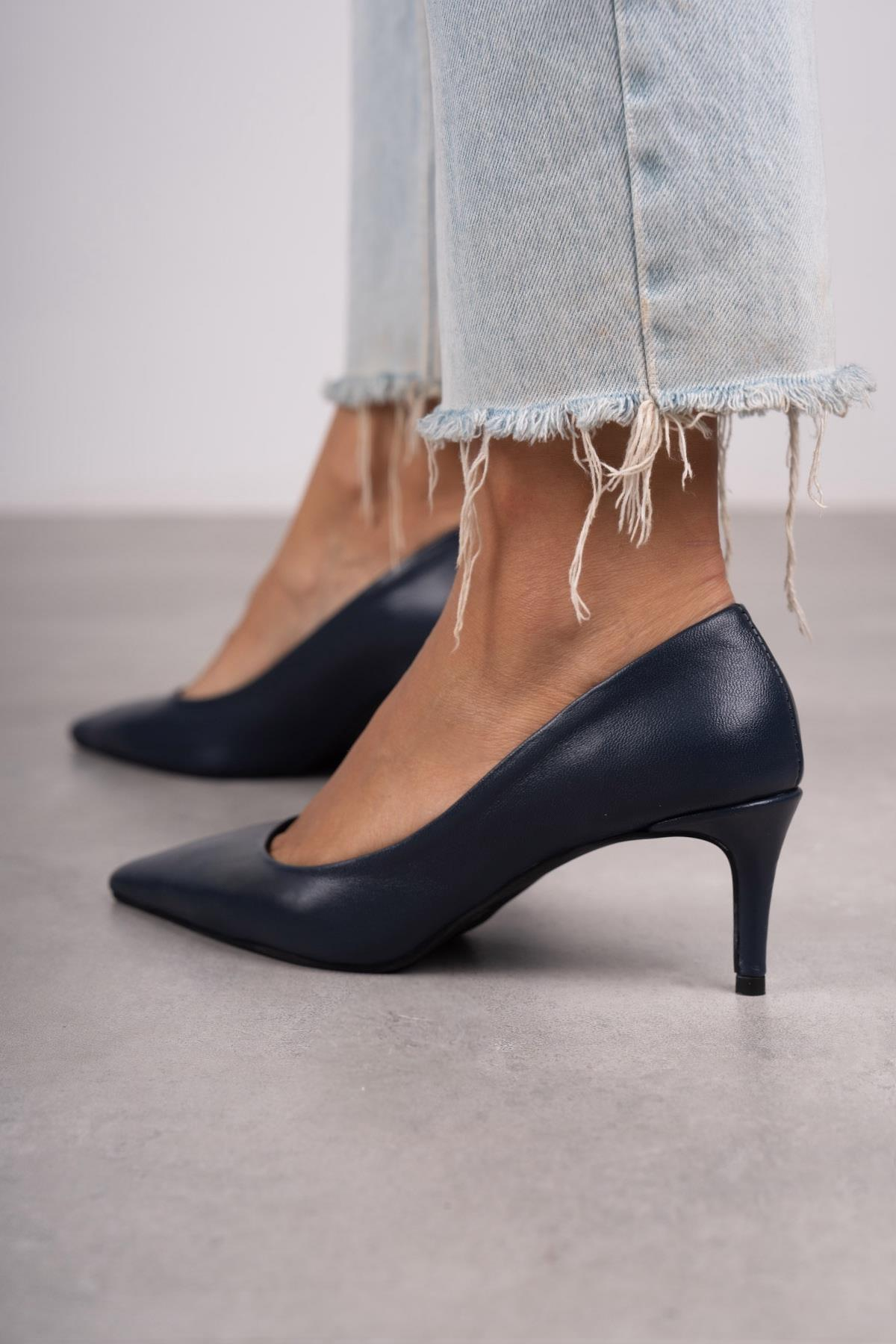 ANNA LACİVERT DERİ HAKİKİ STİLETTO LACİVERT