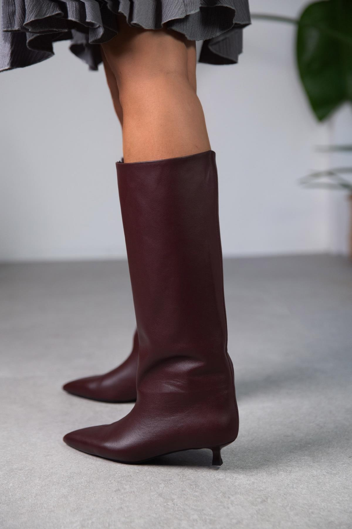 CİTY BORDO DERİ ÇİZME bordo