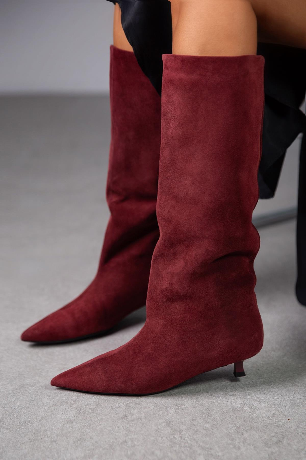 CİTY BORDO SÜET ÇİZME bordo