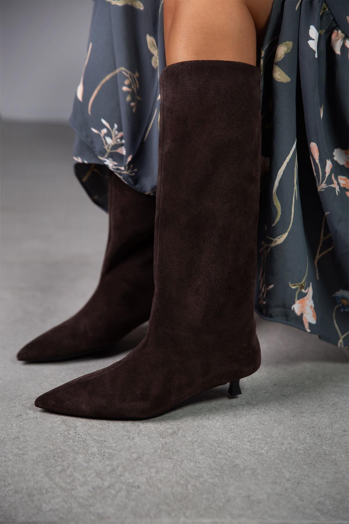 CİTY KOYU KAHVE SÜET ÇİZME KAHVE