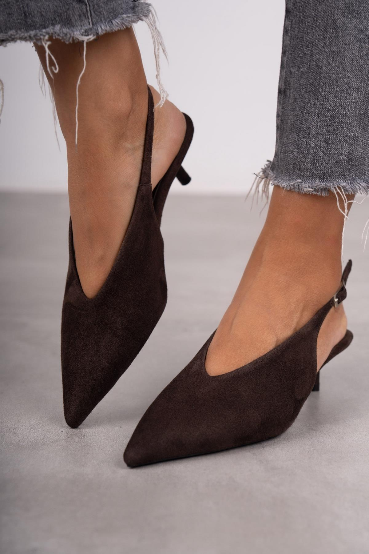 DALİA KOYU KAHVE SÜET HAKİKİ AYAKKABI KAHVE