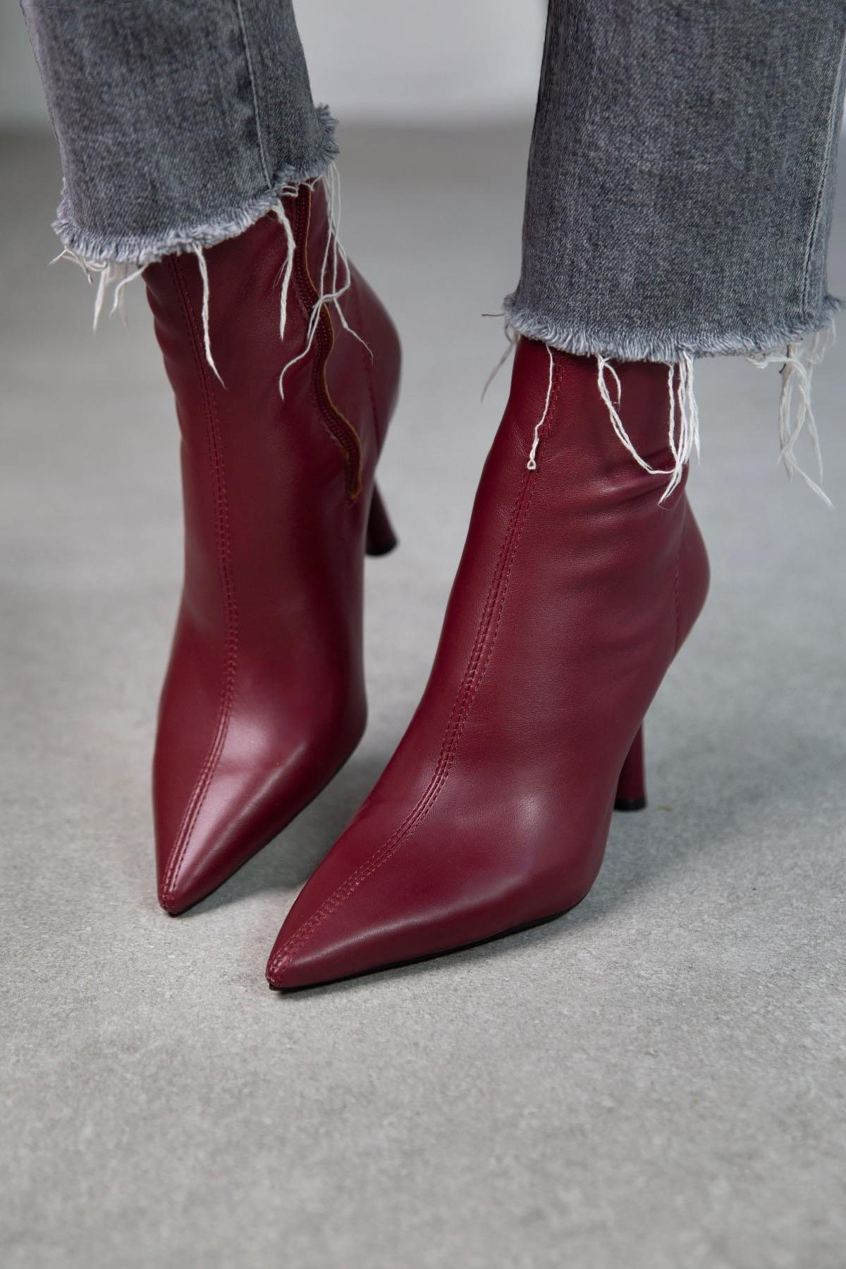 FALL STREÇ BORDO DERİ BOT bordo