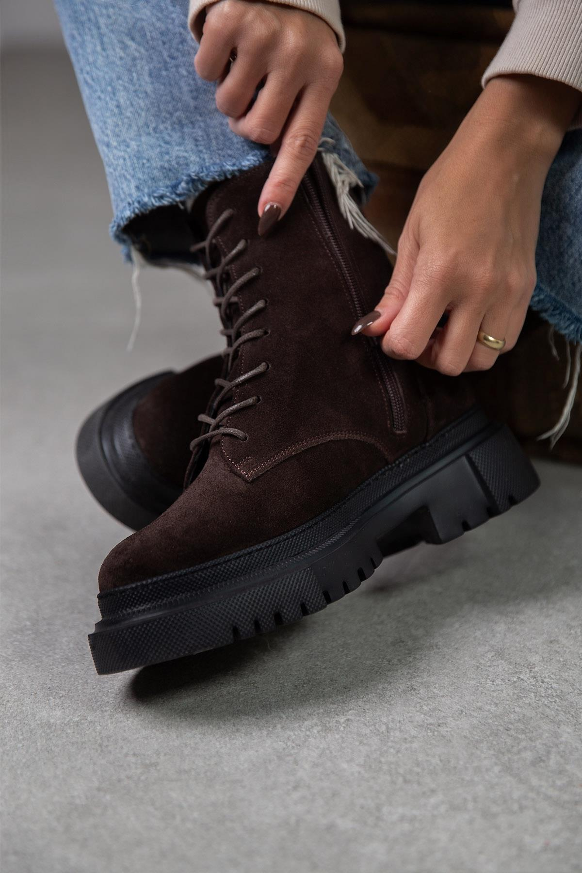 HOLLY KOYU KAHVE SÜET SİYAH TABAN POSTAL KAHVE