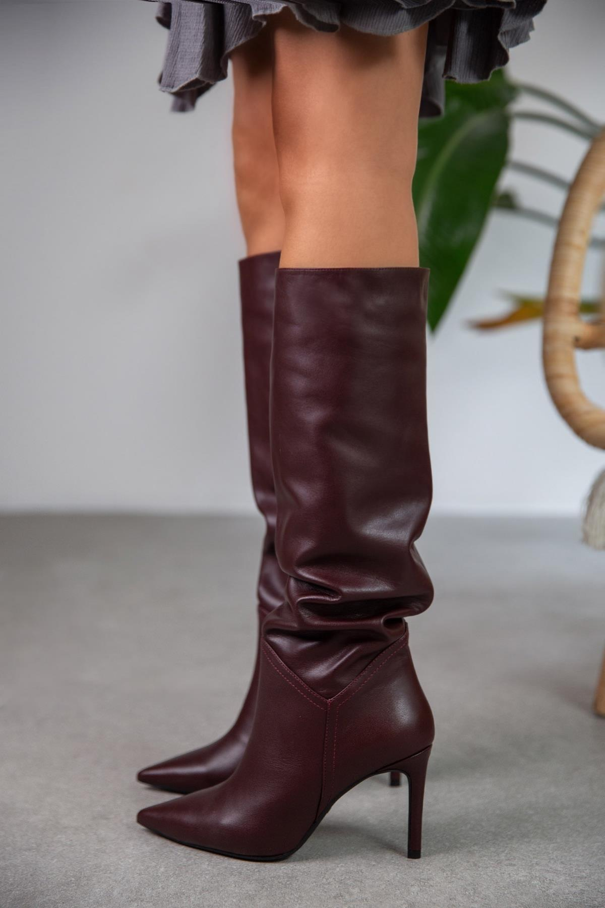 KİSS BORDO DERİ ÇİZME bordo