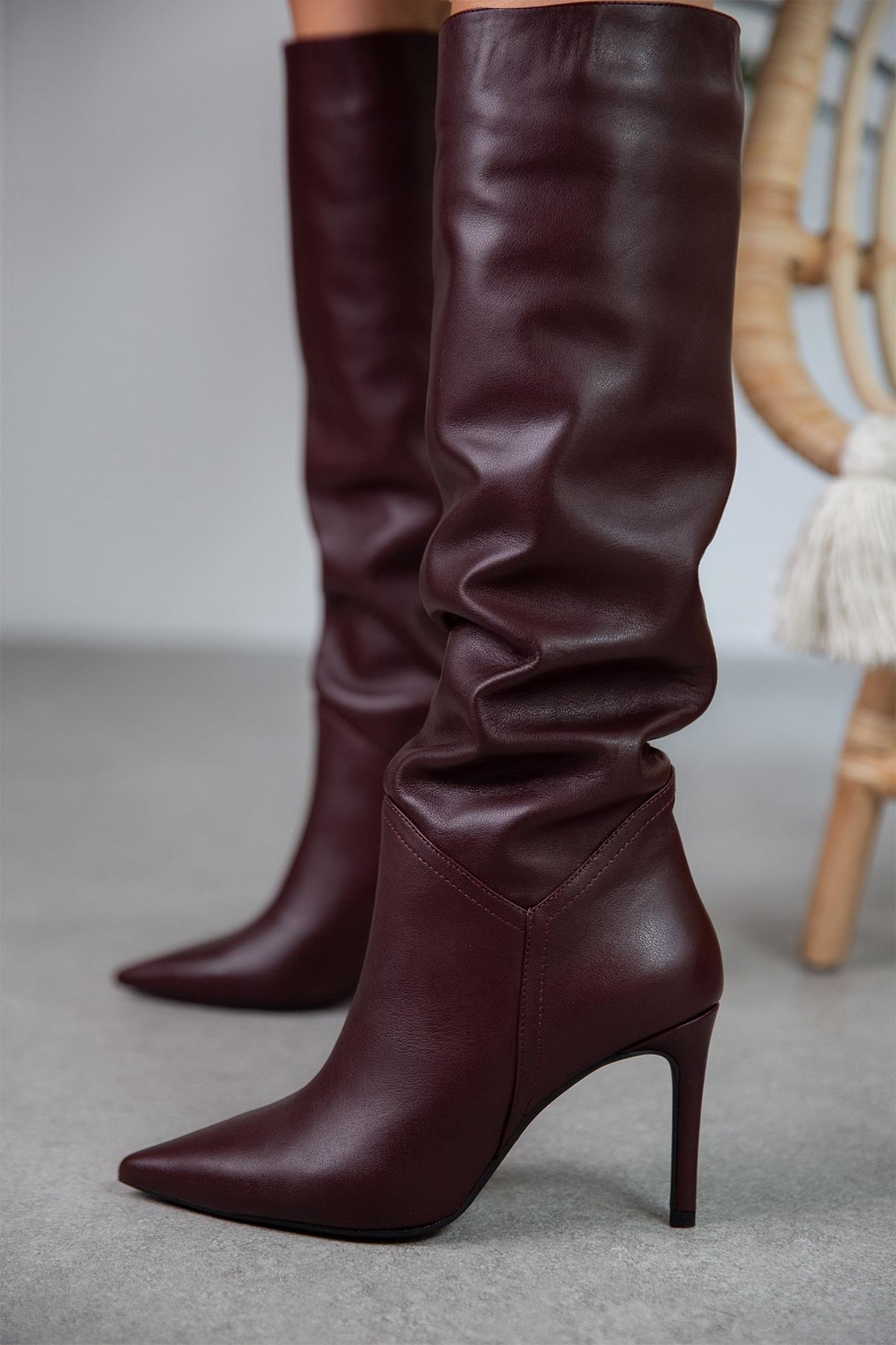 KİSS BORDO DERİ ÇİZME bordo