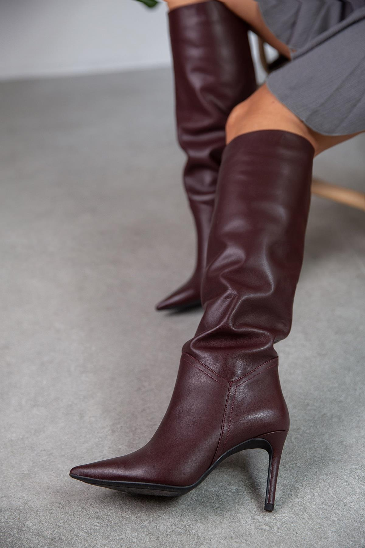 KİSS BORDO DERİ ÇİZME bordo