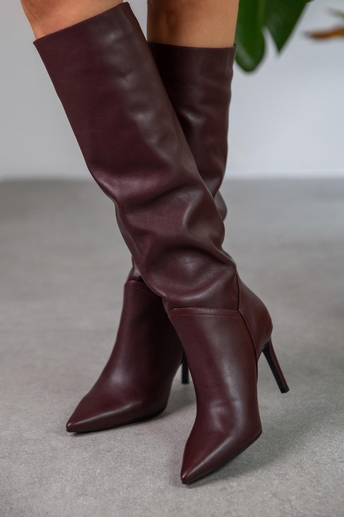 KİSS BORDO DERİ ÇİZME bordo