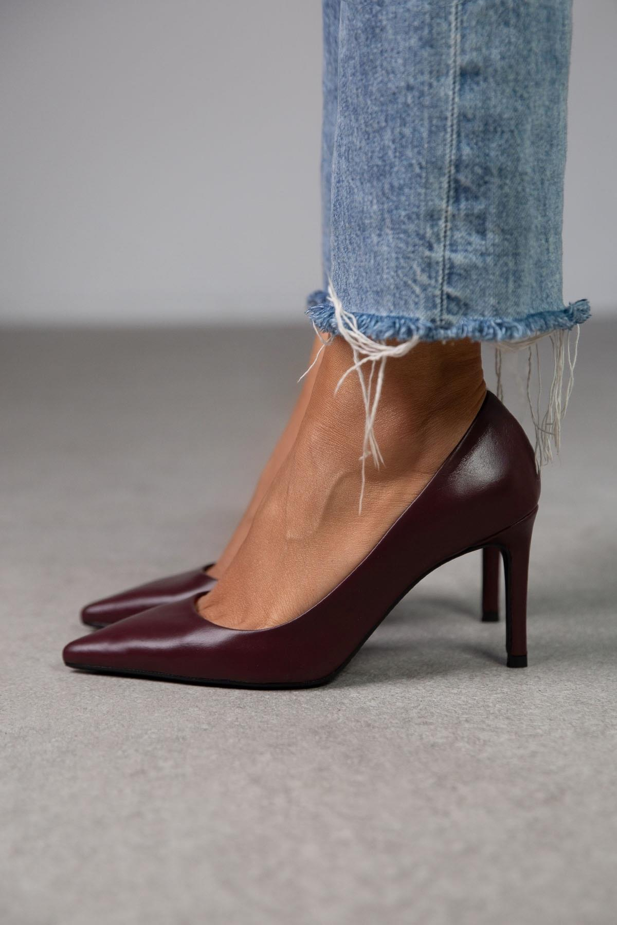 LARA BORDO DERİ HAKİKİ DERİ STİLETTO bordo