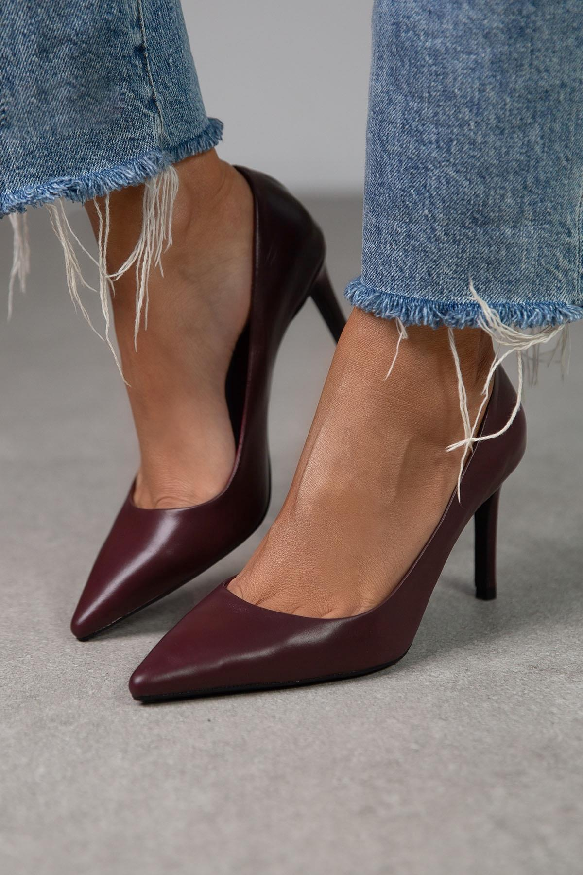 LARA BORDO DERİ HAKİKİ DERİ STİLETTO bordo