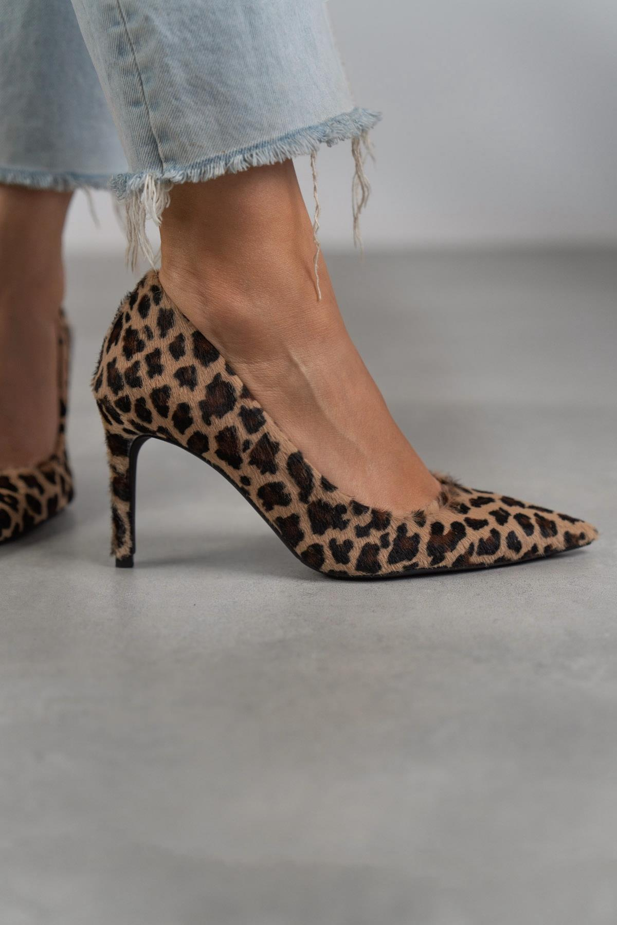 LARA LEOPAR HAKİKİ DERİ STİLETTO LEO