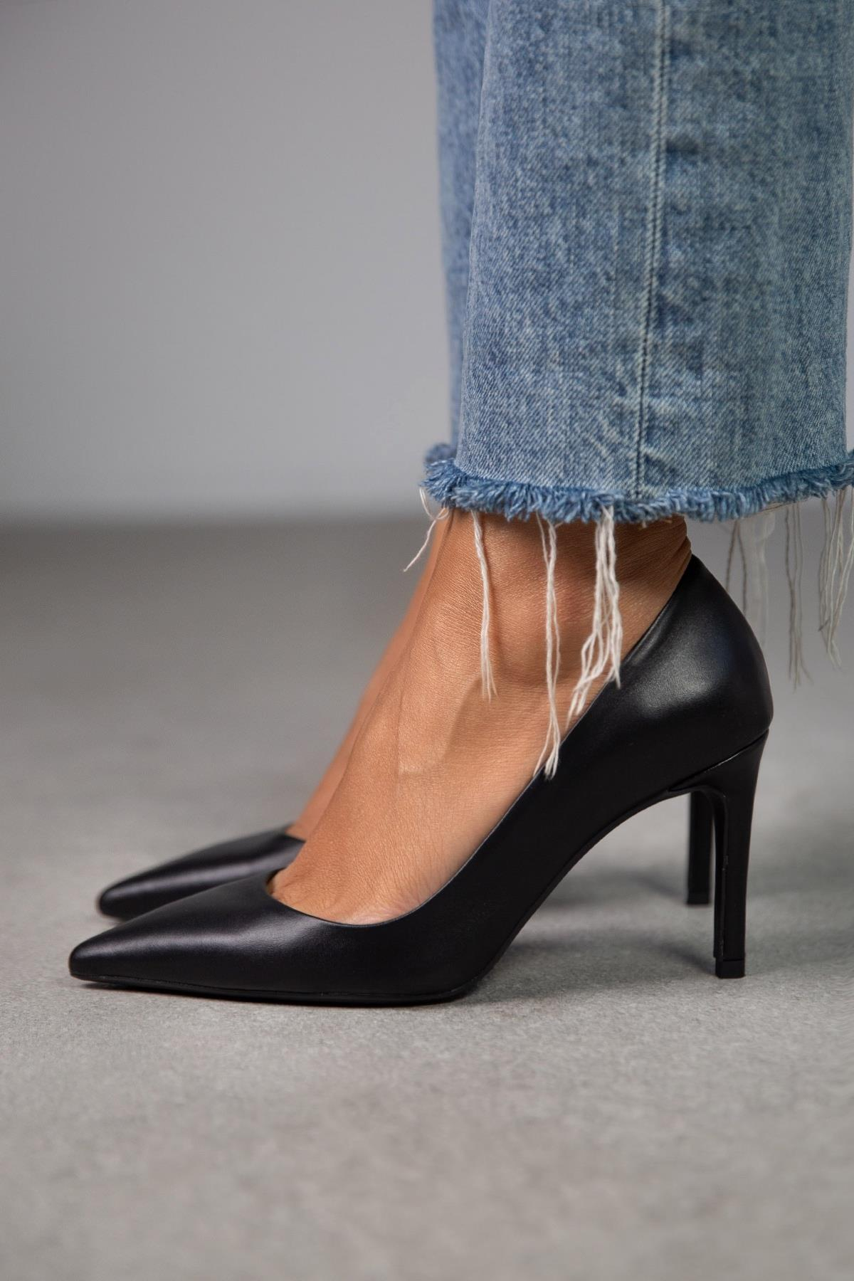 LARA SİYAH DERİ HAKİKİ DERİ STİLETTO SİYAH DERİ