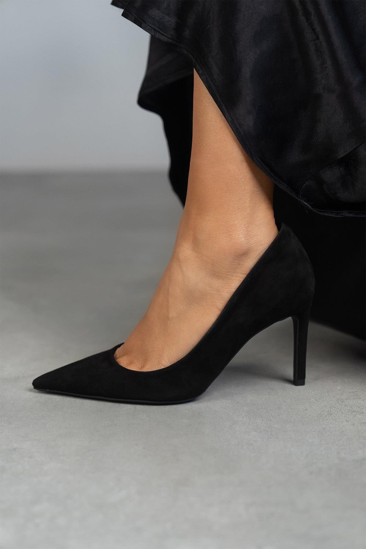 LARA SİYAH SÜET HAKİKİ DERİ STİLETTO SİYAH SÜET