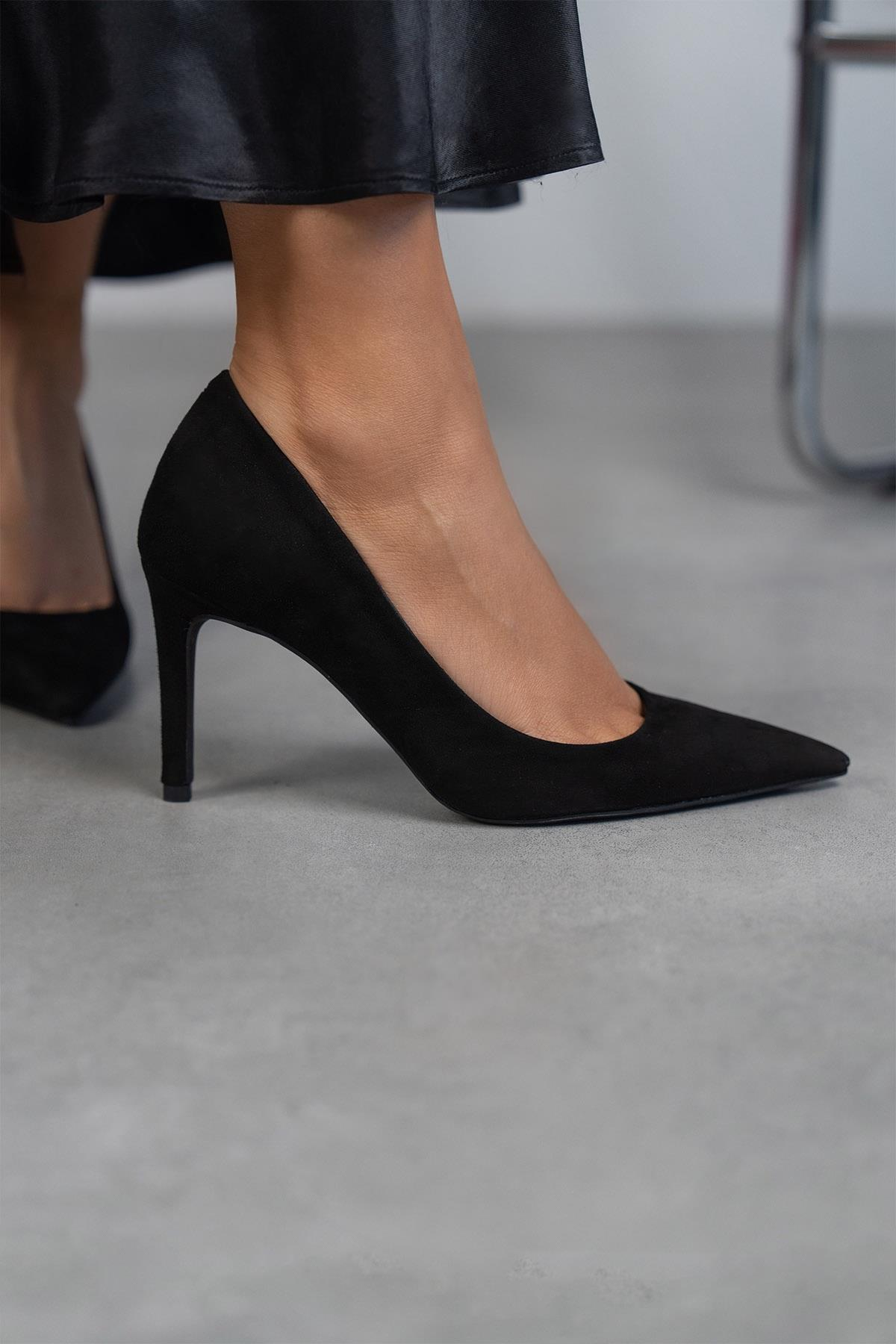 LARA SİYAH SÜET HAKİKİ DERİ STİLETTO SİYAH SÜET