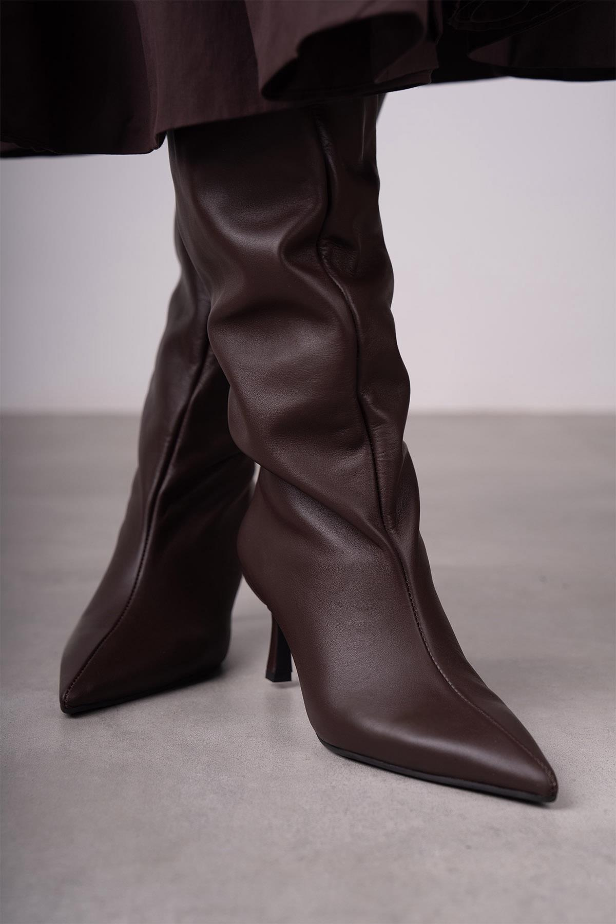 LİZA KAHVE DERİ ÇİZME KAHVE