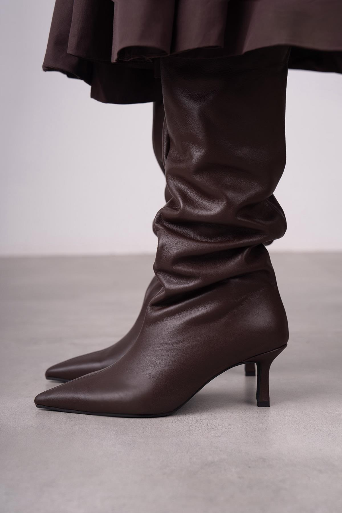 LİZA KAHVE DERİ ÇİZME KAHVE