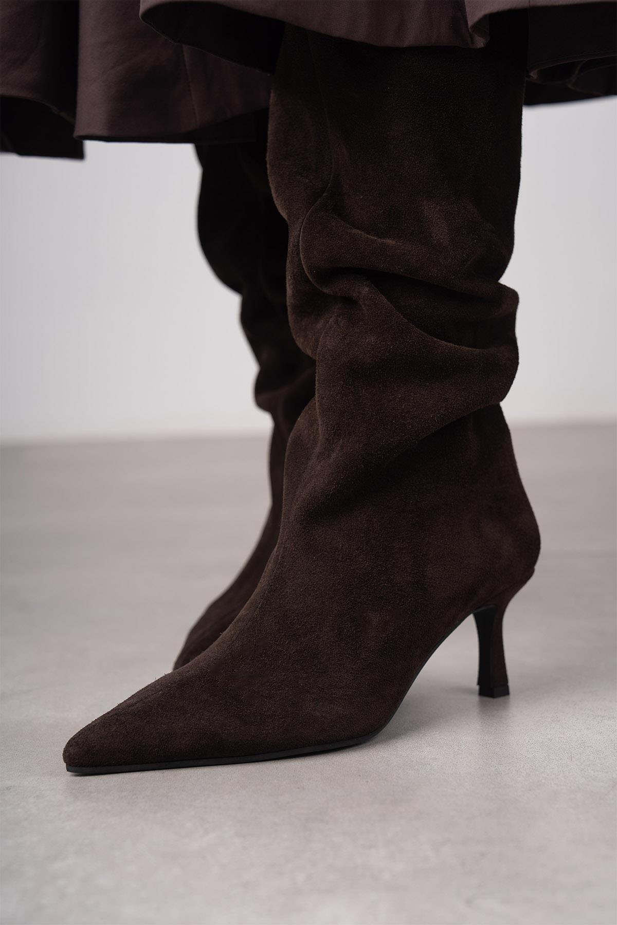 LİZA KOYU KAHVE SÜET ÇİZME KAHVE