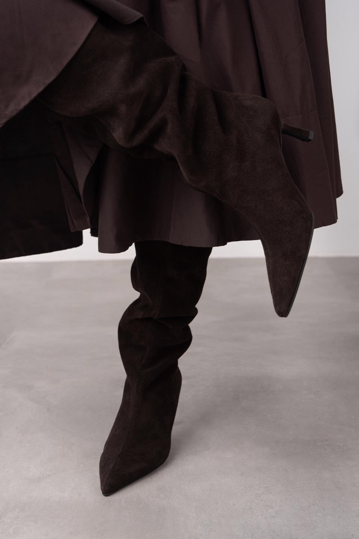 LİZA KOYU KAHVE SÜET ÇİZME KAHVE