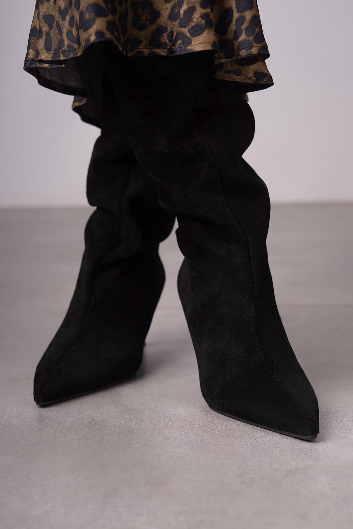 LİZA SİYAH SÜET ÇİZME SİYAH SÜET