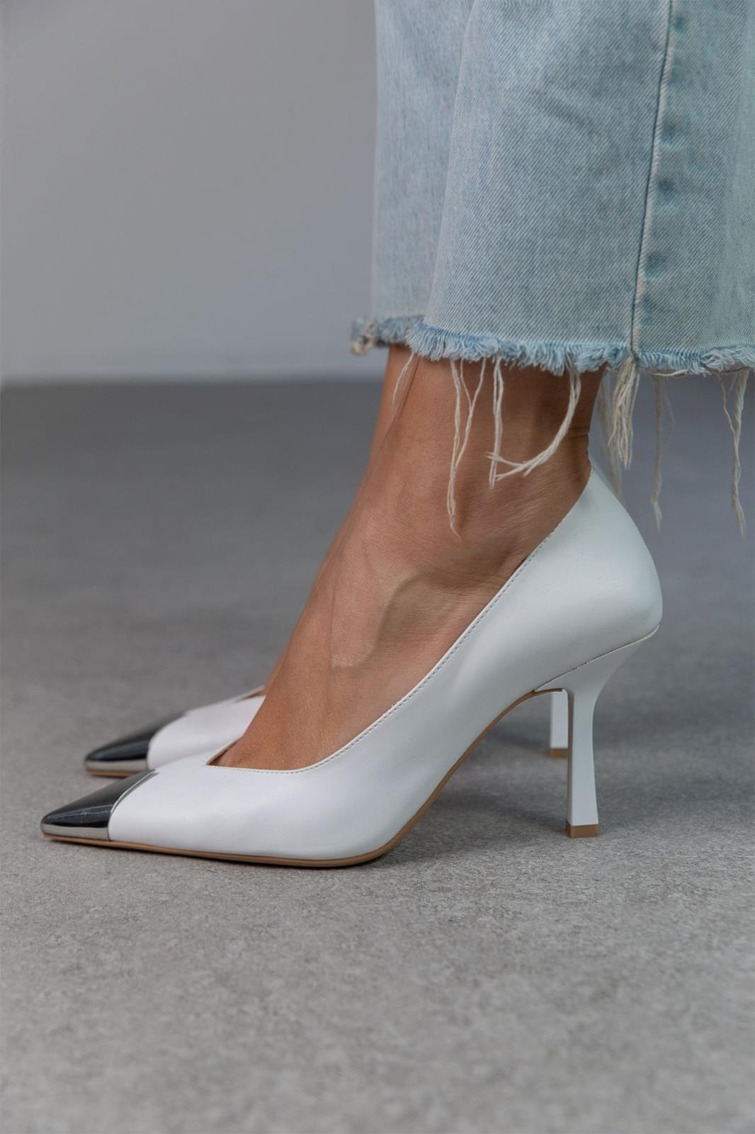 ROCK BEYAZ DERİ STİLETTO BEYAZ