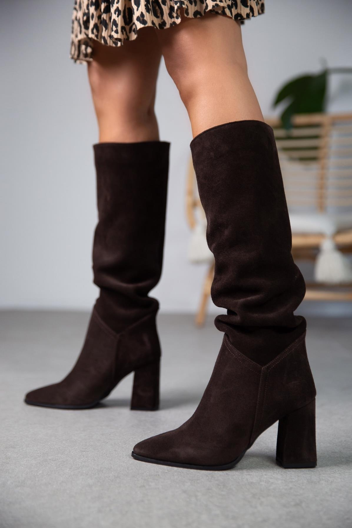 RUSH KOYU KAHVE SÜET ÇİZME KAHVE