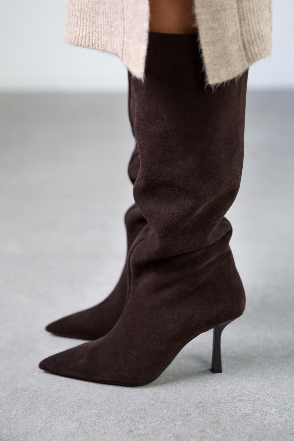 SONYA KOYU KAHVE SÜET ÇİZME KAHVE