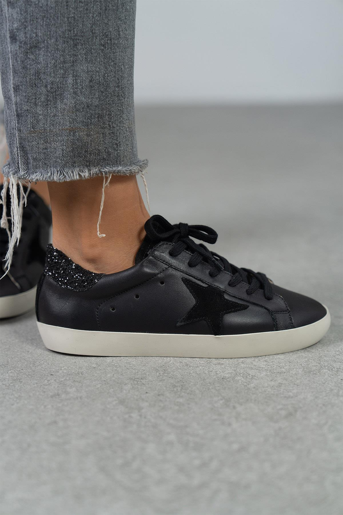 STAR SİYAH DERİ SNEAKER SİYAH DERİ