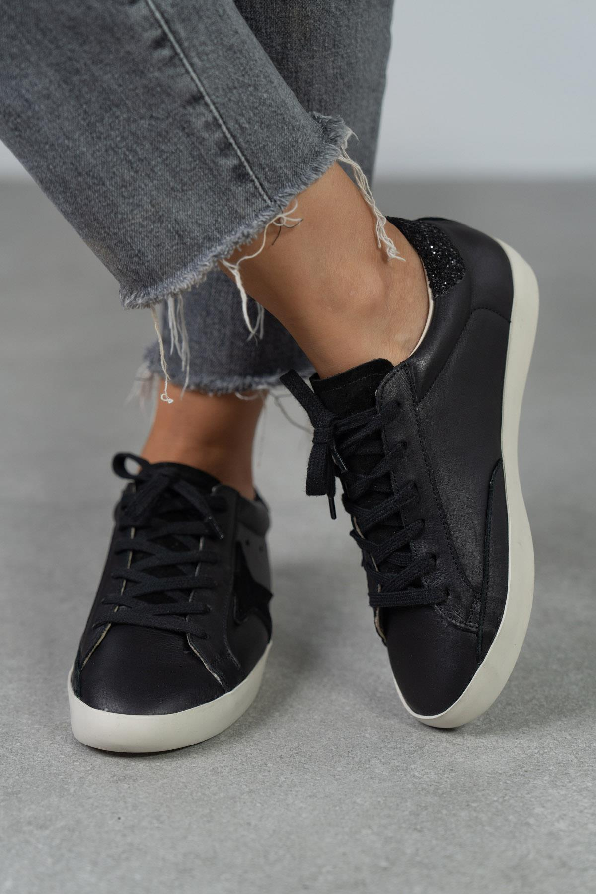 STAR SİYAH DERİ SNEAKER SİYAH DERİ