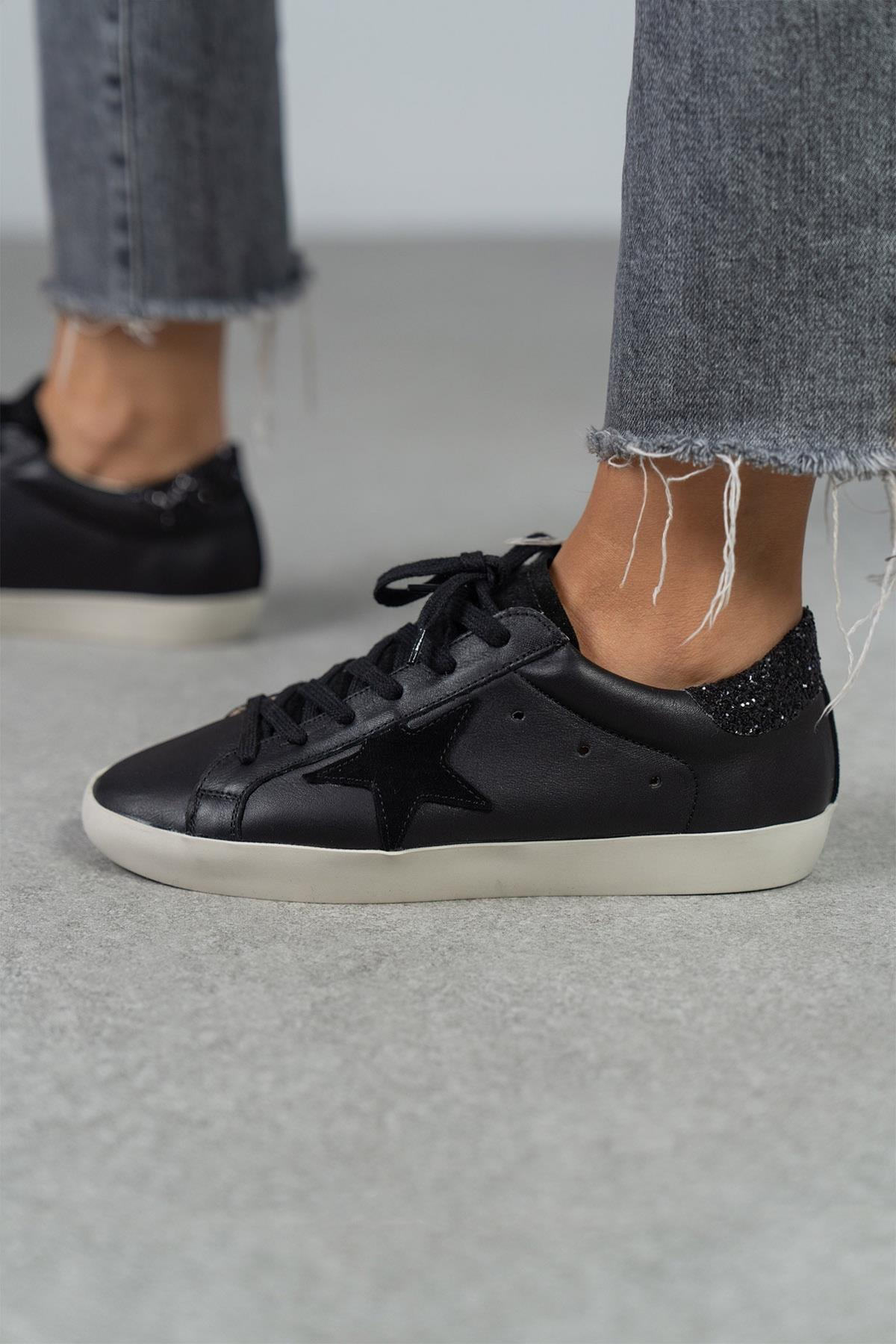 STAR SİYAH DERİ SNEAKER SİYAH DERİ