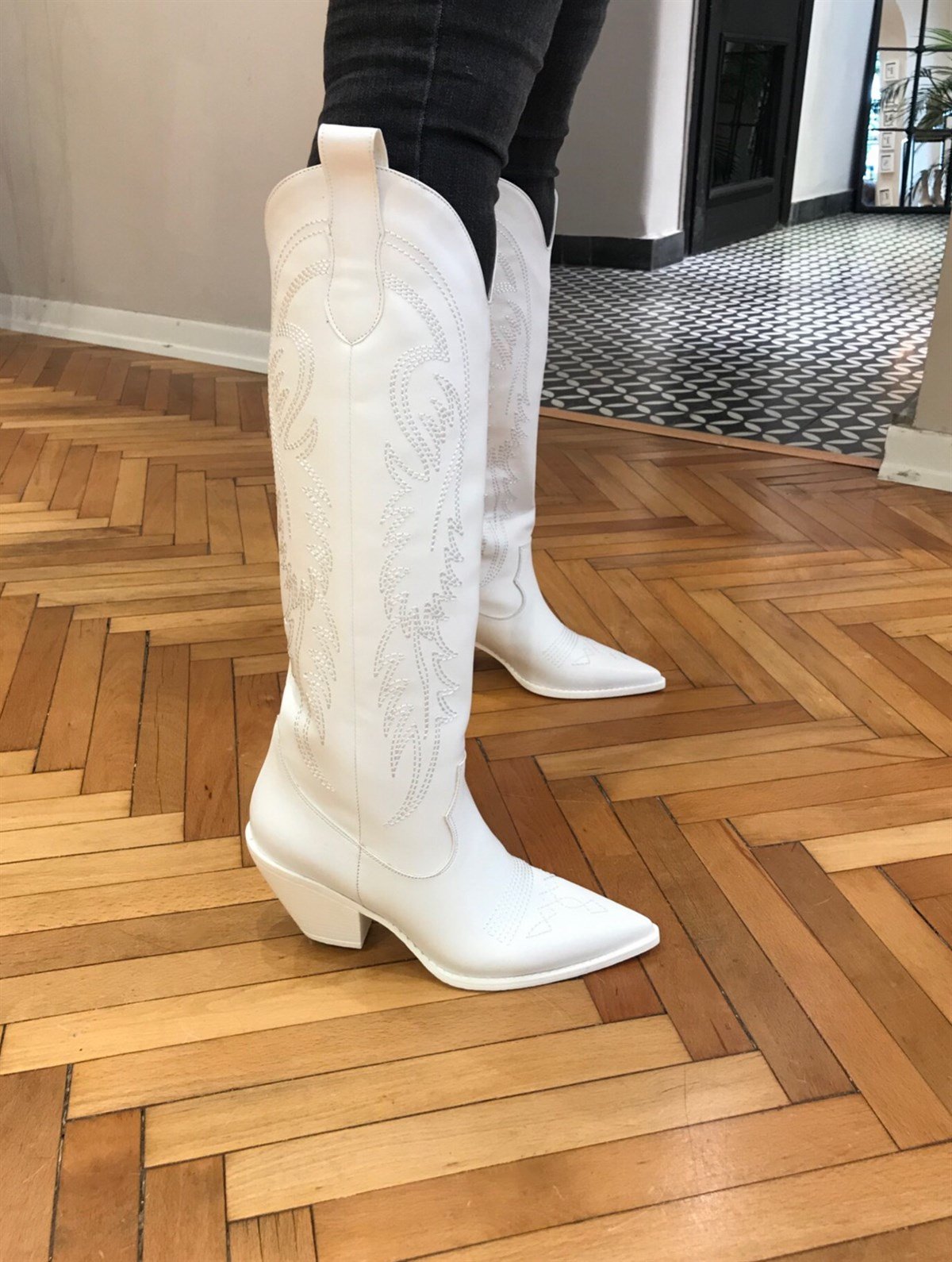 TEXAS BEYAZ KOVBOY ÇİZME BEYAZ DERİ