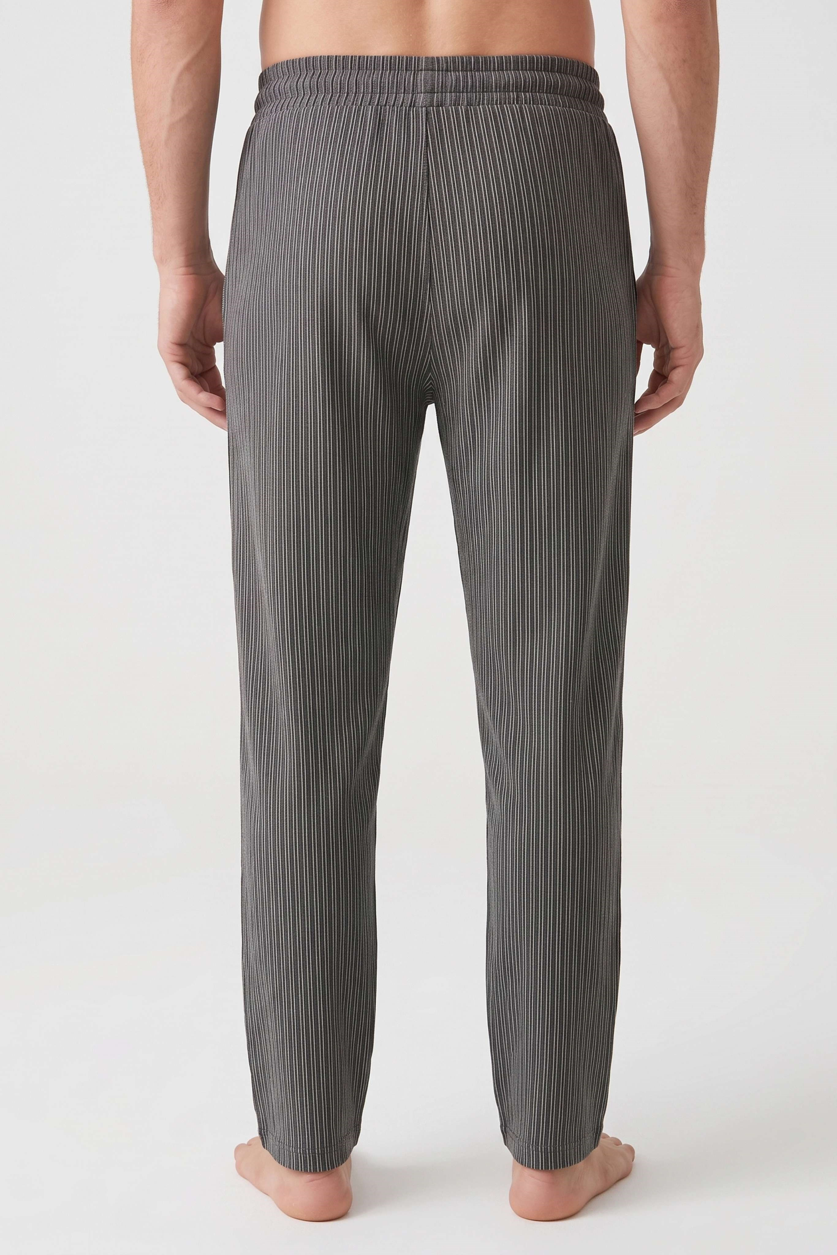 Erkek Antrasit Çizgili Baskılı Penye Modal Pijama Altı