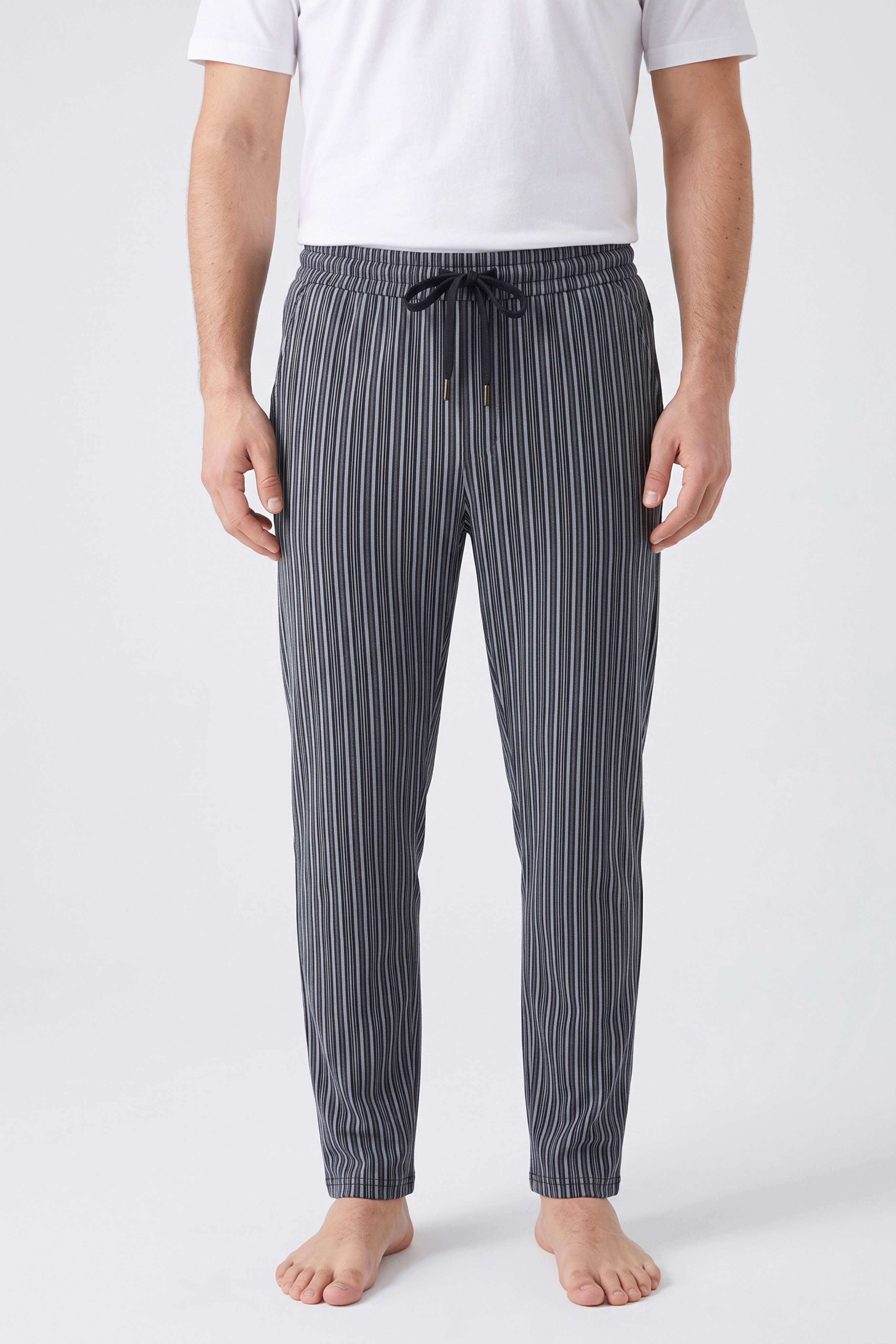 Erkek Antrasit İnce Çizgili Baskılı Penye Modal Pijama Altı