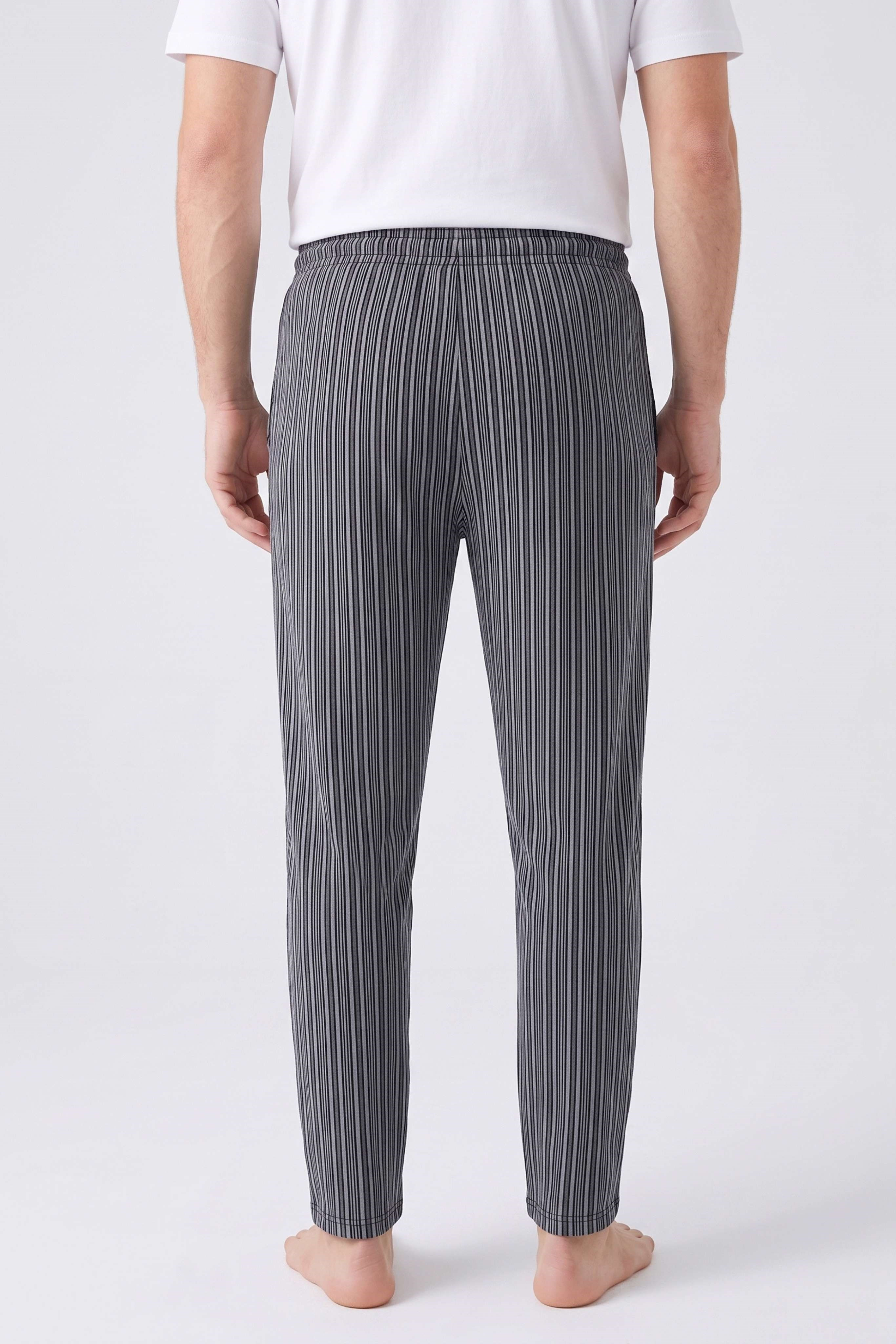 Erkek Antrasit İnce Çizgili Baskılı Penye Modal Pijama Altı