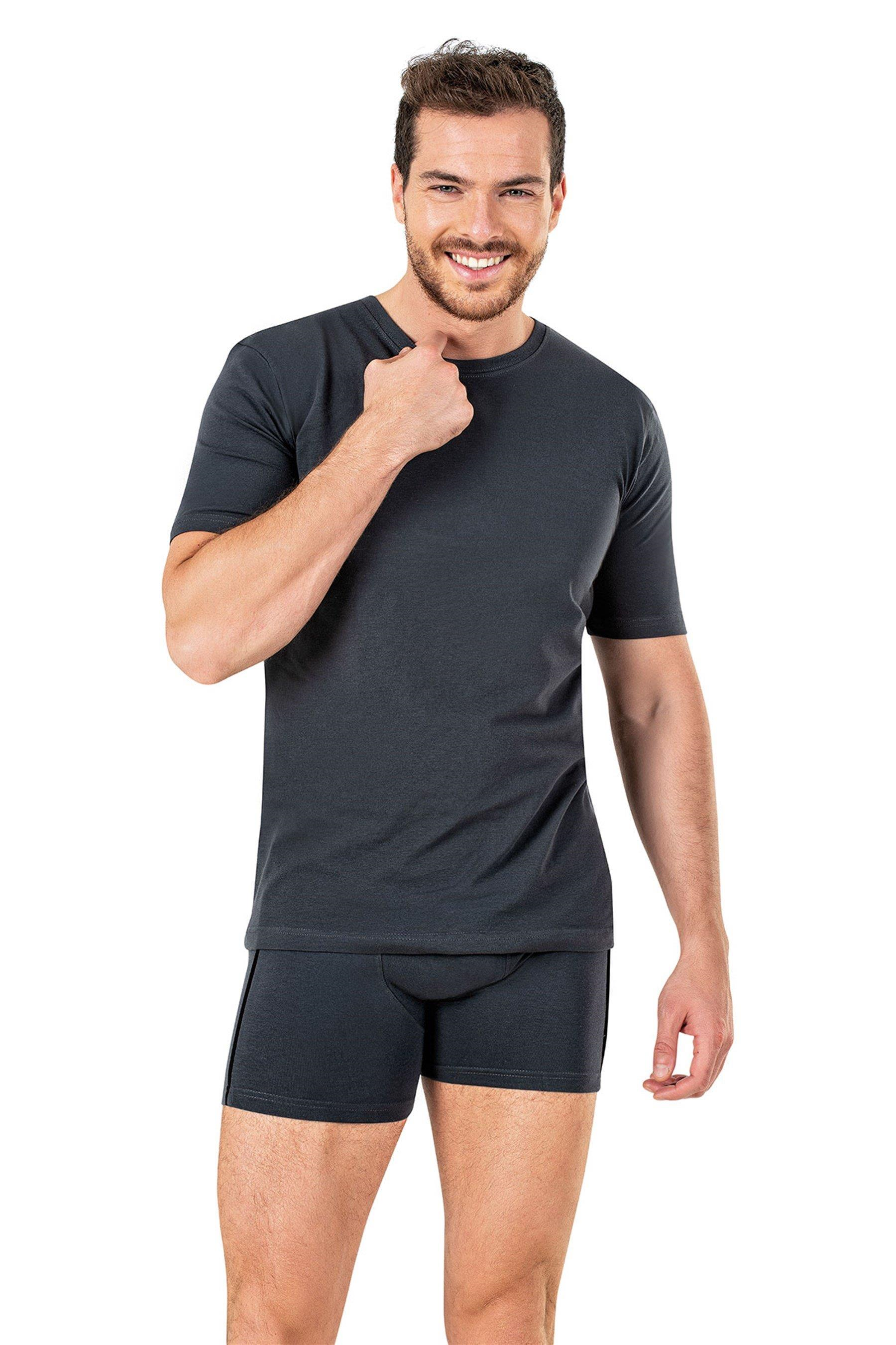 Erkek Antrasit Sıfır Yaka Yarım Kol T-shirt