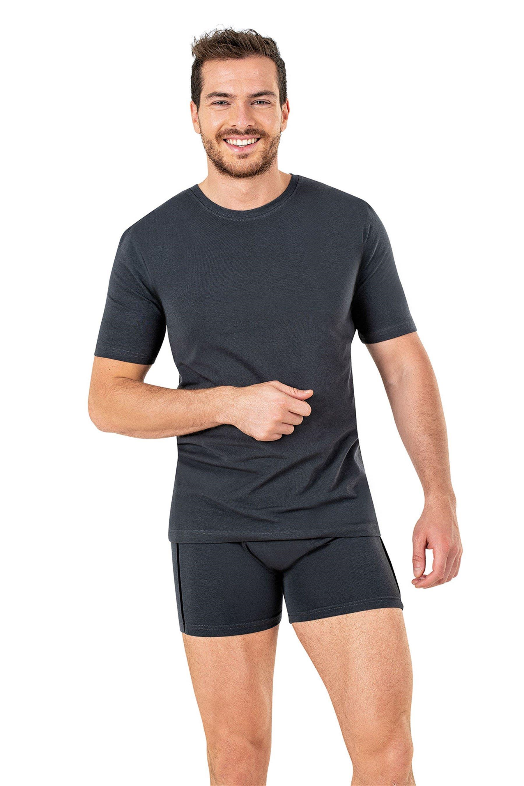 Erkek Antrasit Sıfır Yaka Yarım Kol T-shirt